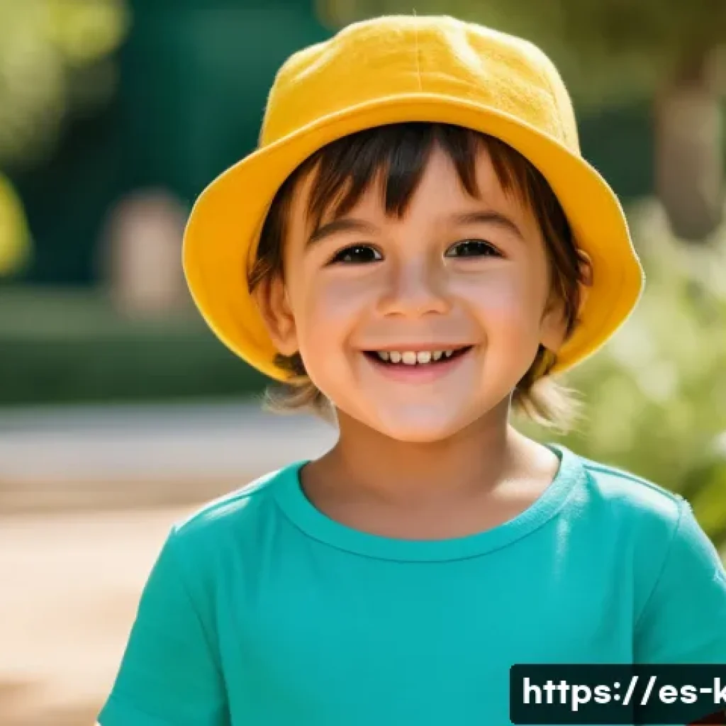 키즈용 패션 액세서리 - A vibrant and playful scene featuring a young child wearing a bright turquoise silicone bracelet and...
