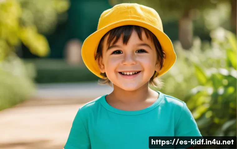 키즈용 패션 액세서리 - A vibrant and playful scene featuring a young child wearing a bright turquoise silicone bracelet and...