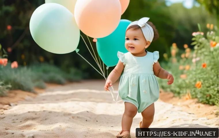 아이들을 위한 파티웨어 - A charming scene of a toddler wearing a soft, organic cotton pastel-colored outfit with gentle peach...