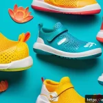 유아용 신발 브랜드 비교 - A vibrant and colorful children&rsquo;s shoe display featuring breathable mesh and lightweight materials, ...