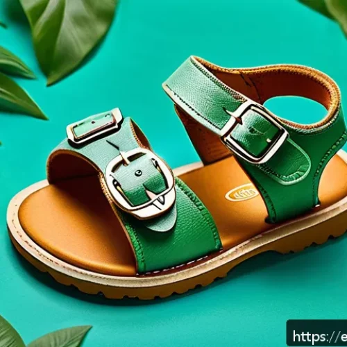 아동용 여름 샌들 - A vibrant and detailed image of sustainable children&rsquo;s summer sandals made from recycled leather and...
